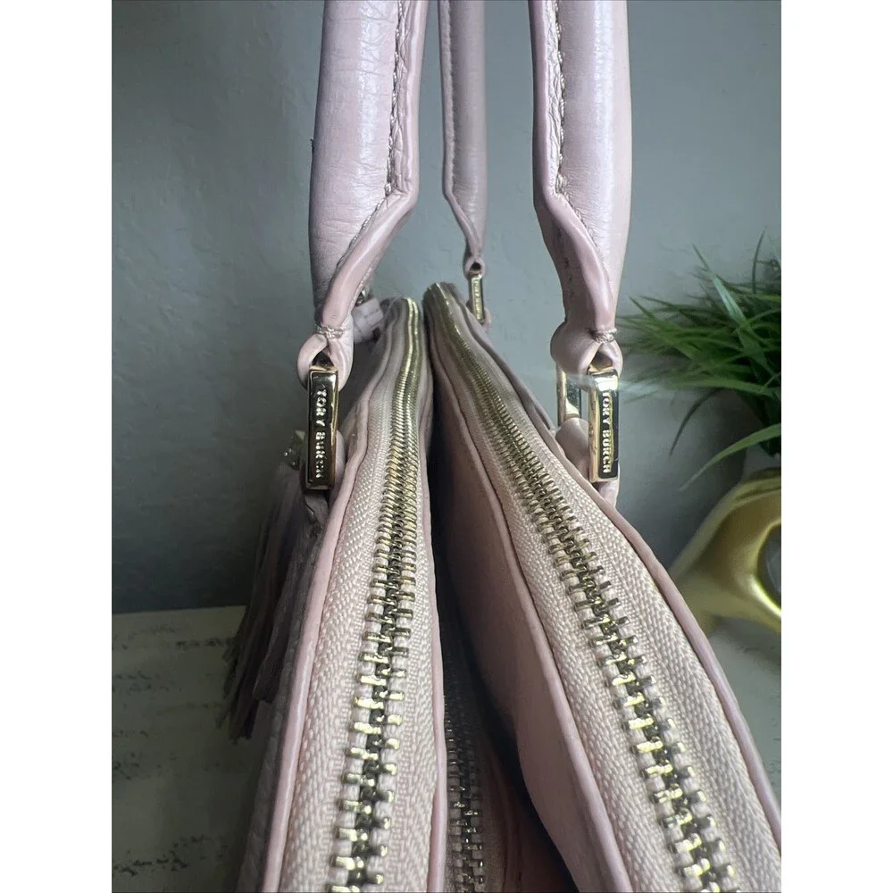Tory Burch Thea Pale Pink Classic Minimalist Style Satchel Handbag Business Bag